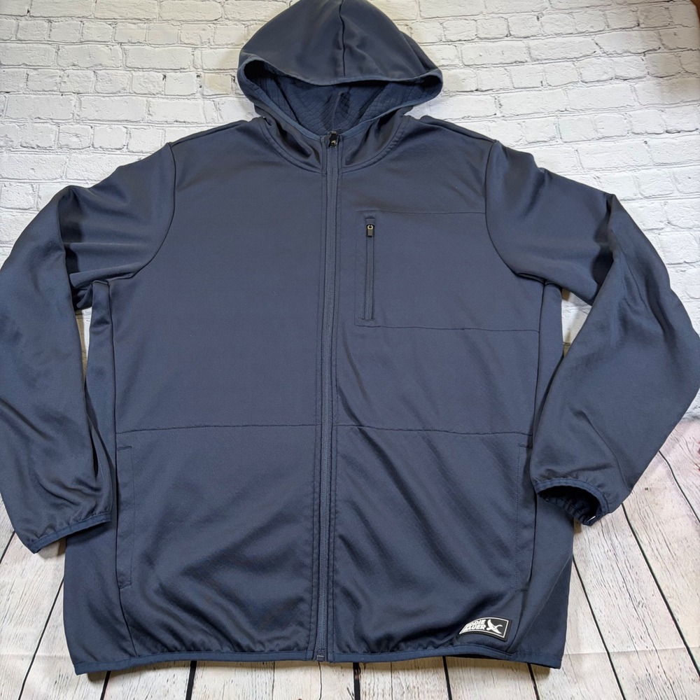 Eddie Bauer Mens XL Navy Blue Grid Fleece Full Zip Hooded Jacket Activewear